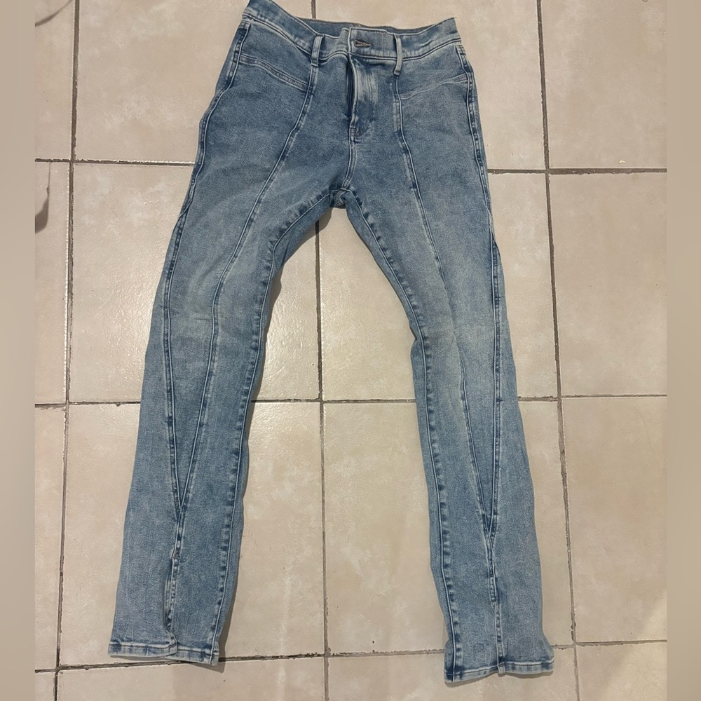 Express Mid Rise Twist Seam Light Wash Legging Jeans